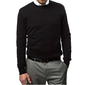 Mio Marino‎ Lightweight Crewneck Cotton Sweater Black Classic Essential Preppy